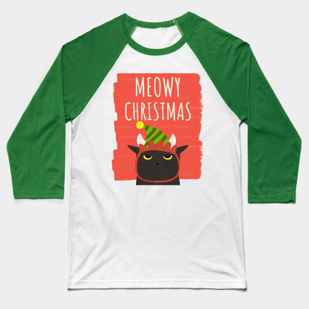 Funny Cat Merry Christmas Holiday Baseball T-Shirt by XOZ